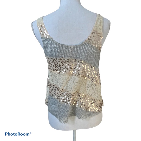 !!! SOLD. !!! Free People Mixed Material Tank Top Sequin Scoop - Picture 4 of 9